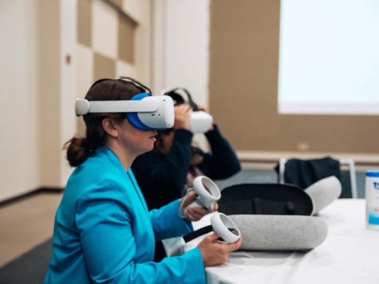 Woman using VR headset